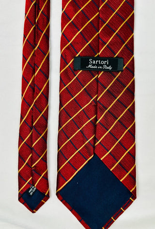 Sartori Made in Italy Silk Red Plaid Necktie Men’s Tie 60"