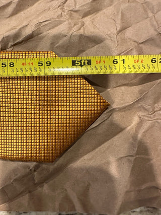 Vintage Gold Silk Necktie Micro Grid Pattern Classic Dress Tie 60”+