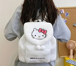 Hello Kitty Plush Backpack with Front Pocket and Adjustable Straps