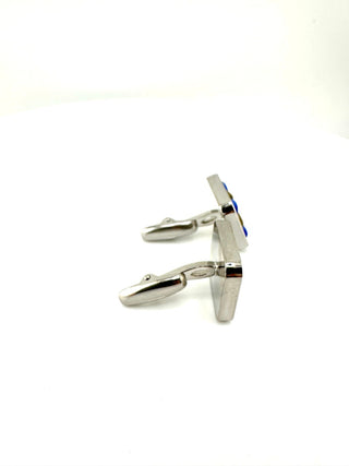Square Blue and Gold Checkered Cufflinks with Bullet Back