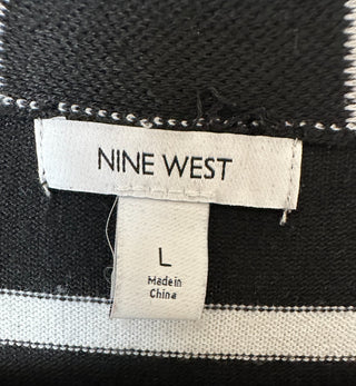 Nine West Black and White Striped Long Cardigan Sweater Size