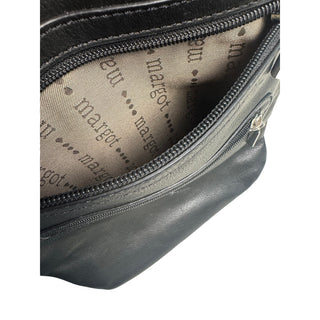 Margot New York Black Genuine Leather Crossbody Bag Double Zip Silver Hardware