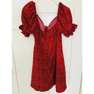 SHEIN Vacay Red Polka Dot Puff Sleeve Dress Women’s Size L EU 40/42, US 8/10 NWT