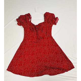 SHEIN Vacay Red Polka Dot Puff Sleeve Dress Women’s Size L EU 40/42, US 8/10 NWT