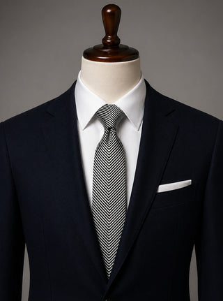 Solitaire Black White Geometric Stripe Silk Tie Vintage Mens Necktie