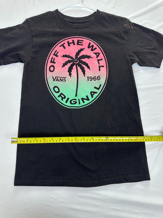 Vans Off The Wall Original Black T-Shirt with Pink and Green