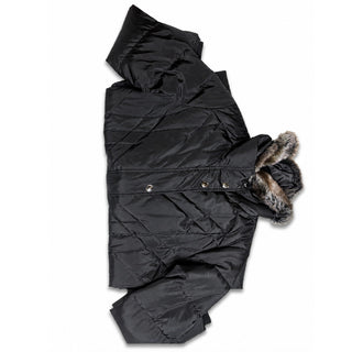 London Fog Womens L Black Down Puffer Coat Faux Fur Collar Quilted Winter