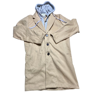 Fashion Nova Men Camel Tan Hooded Overcoat Gray Hoodie Layer Size L