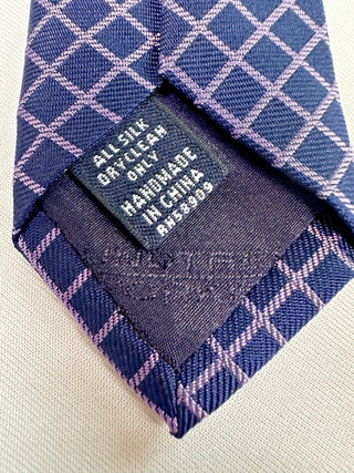 Roundtree & Yorke Handmade All Silk Blue and Pink Grid Tie