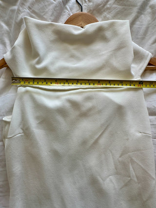 Rebecca B. White Sleeveless Midi Dress with Draped Neckline