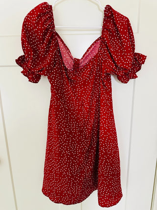 ZARA Red Polka Dot Puff Sleeve Mini Dress Size L