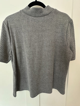 Halogen Women's Gray Ribbed Knit Short Sleeve Mock Neck Top