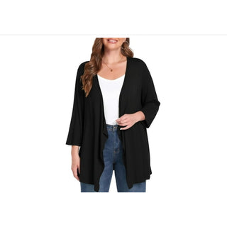 Daystry Women's Plus Size 3X Black Cardigan 3/4 Sleeve Open Front Drape Top