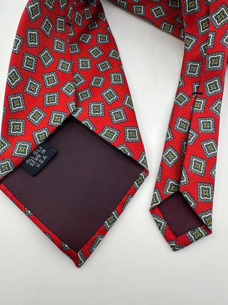 Neil Martin Red Silk Tie with Geometric Pattern