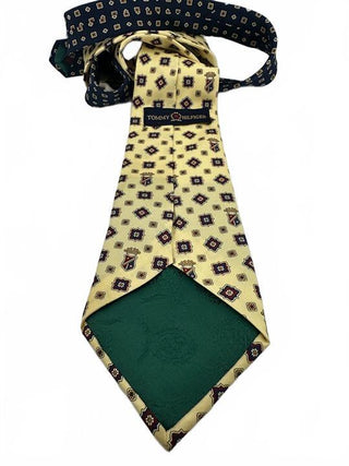 Vintage Crest Patterned Silk Tie Yellow Navy