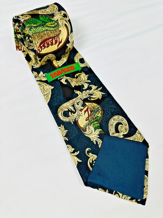 Tabasco Hot Sauce Silk Tie Vintage Novelty Black Gold Mens