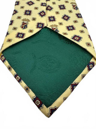 Vintage Crest Patterned Silk Tie Yellow Navy