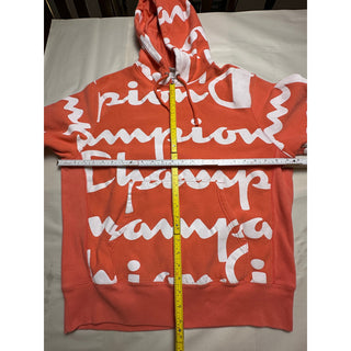 Champion Reverse Weave All Over Print Hoodie Men’s L Orange White Script AOP