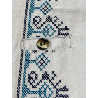 Mexican Guayabera Shirt Men’s White Blue Embroidered Cotton Made in Mexico