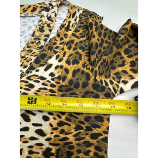 Womens Leopard Print Long Sleeve V-Neck Top with Studded