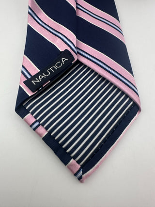 Nautica Pink Navy Blue Striped Men's Tie Classic Silk Blend Necktie 3.5"