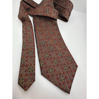 Robert Talbott Best of Class Silk Tie Burgundy Gold Medallion Geometric Italy