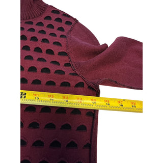 Women’s Burgundy Cutout Turtleneck Sweater Black Contrast Knit Large
