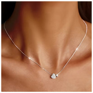 Elegant Silver Heart Pendant Necklace with Cubic Zirconia