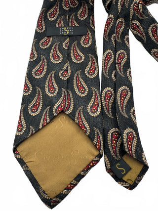 Ermenegildo Zegna Paisley Pattern Silk Tie Black Red Beige