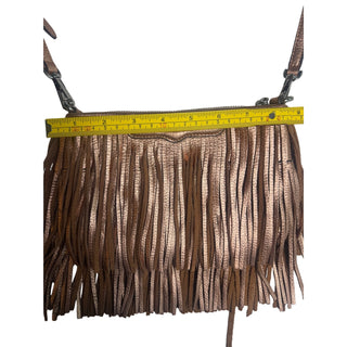 Rebecca Minkoff Metallic Rose Gold Leather Fringe Crossbody Bag Boho Purse