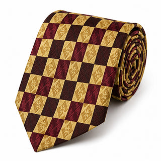 Oscar de la Renta 100% Silk Tie Burgundy Geometric Check Designer 57”