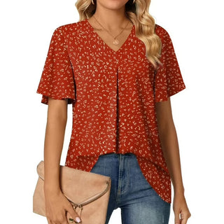 Fantaslook Women's V Neck Floral Blouse Top Casual Work XL