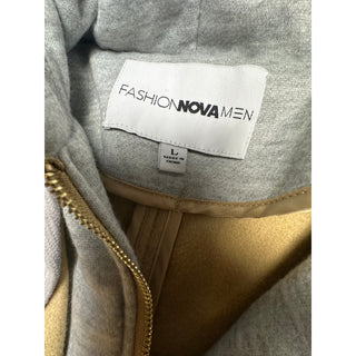 Fashion Nova Men Camel Tan Hooded Overcoat Gray Hoodie Layer Size L