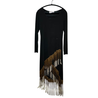 HEIRESS Black Maxi Dress Brown Suede Fringe Long Sleeve Western Boho