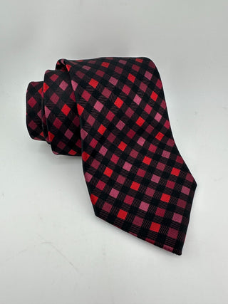 Sean John Red Black Diamond Check Silk Tie Men’s Classic Necktie