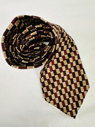 Oscar de la Renta 100% Silk Tie Burgundy Geometric Check Designer 57”