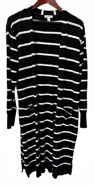 Nine West Black and White Striped Long Cardigan Sweater Size