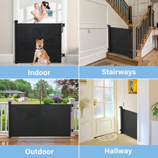 PRObebi Retractable Baby Gate Dog Gate for Stairs Doorways 0-54" Wide Black