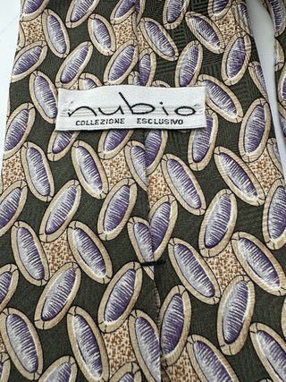Nubio Silk Tie Green Purple Oval Geometric Pattern Italian Luxury Necktie