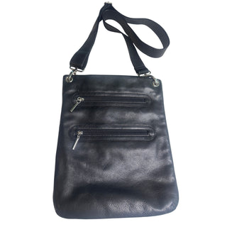 Margot New York Black Genuine Leather Crossbody Bag Double Zip Silver Hardware