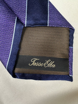 Tasso Elba Purple and Navy Striped Silk Tie - Formal Men's