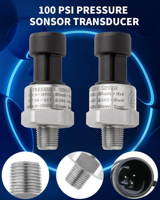 100 PSI Pressure Sensor Transducer 1/8-27 NPT Fuel Oil Air Water Sender w/Harnes