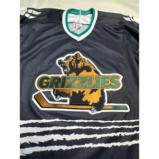 Vintage Bauer Grizzlies Hockey Jersey Mens Goalie Cut Made Canada Black Green