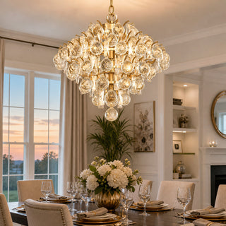 Modern Gold Crystal Chandelier Hanging Pendant Light Adjustable Chain 15"