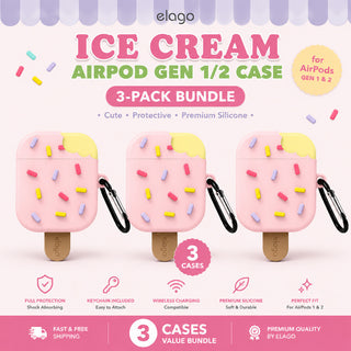 3-Pack elago Ice Cream AirPods Case Gen 1 2 Cover Shockproof Silicone w Keychain