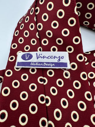 Vincenzo Italian Design Burgundy Tie with Beige Circle Pattern