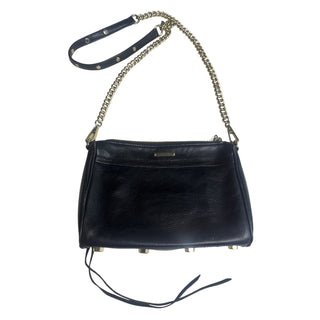Rebecca Minkoff Mini MAC Black Leather Crossbody Bag Gold Chain Studded Strap