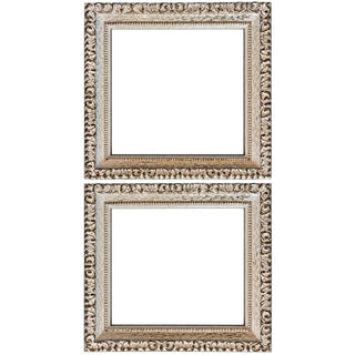 Set of 2 Ornate Baroque Picture Frames 10.75x11.2 Ivory Gold Distressed Glass
