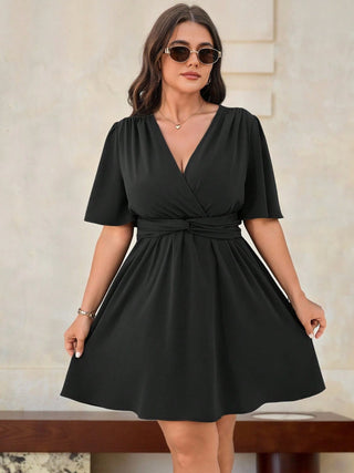 Women’s Plus Size Wrap-Style Fit & Flare, Black Size 0XL