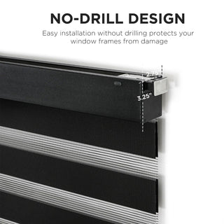 Joydeco No Drill Zebra Blinds 35x75 Black Cordless Day Night Roller Shade